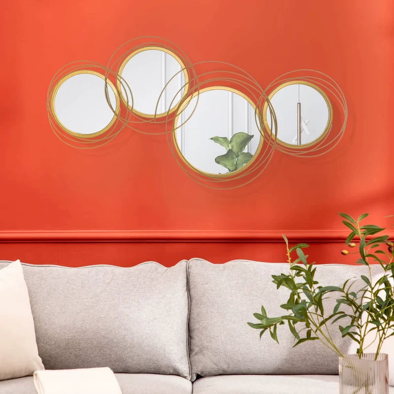 Miroirs Ronds Dorés Entrelacés – Sculpture Murale Élégante