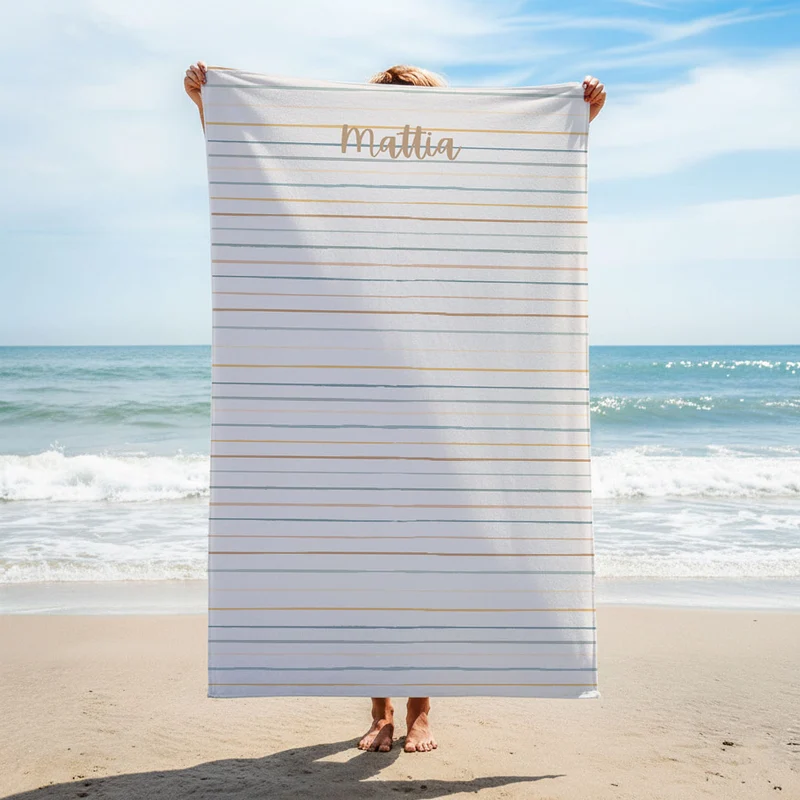 Serviettes de bain bébé à rayures colorées avec prénom