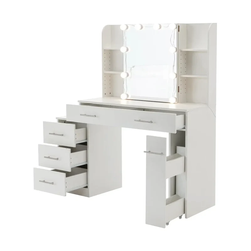 Miroir Coiffeuse Blanche LED avec Tabouret Assorti