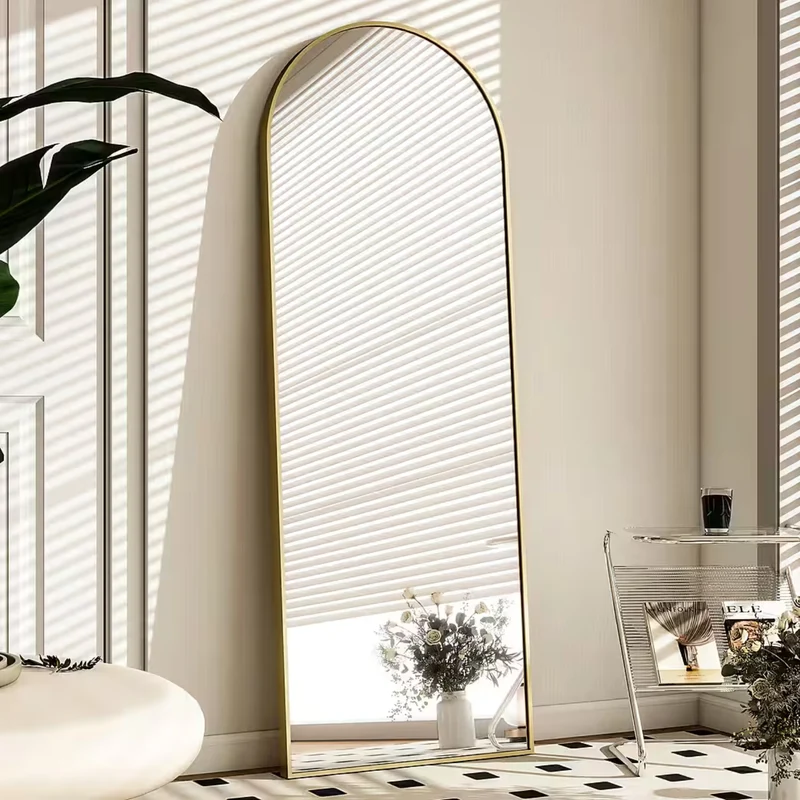 Miroir sur Pied Arrondi Doré – Pleine Hauteur 52x160 cm