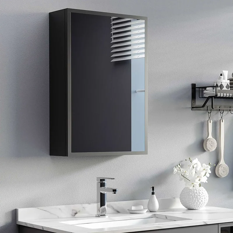 Armoire de Toilette Miroir Noire – Élément Mural 60 x 40 cm