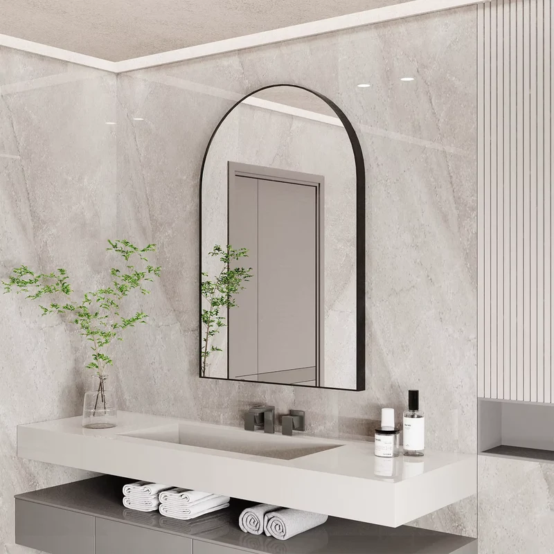 Miroir Mural Salle de Bain : Arqué 66x96, Cadre Noir