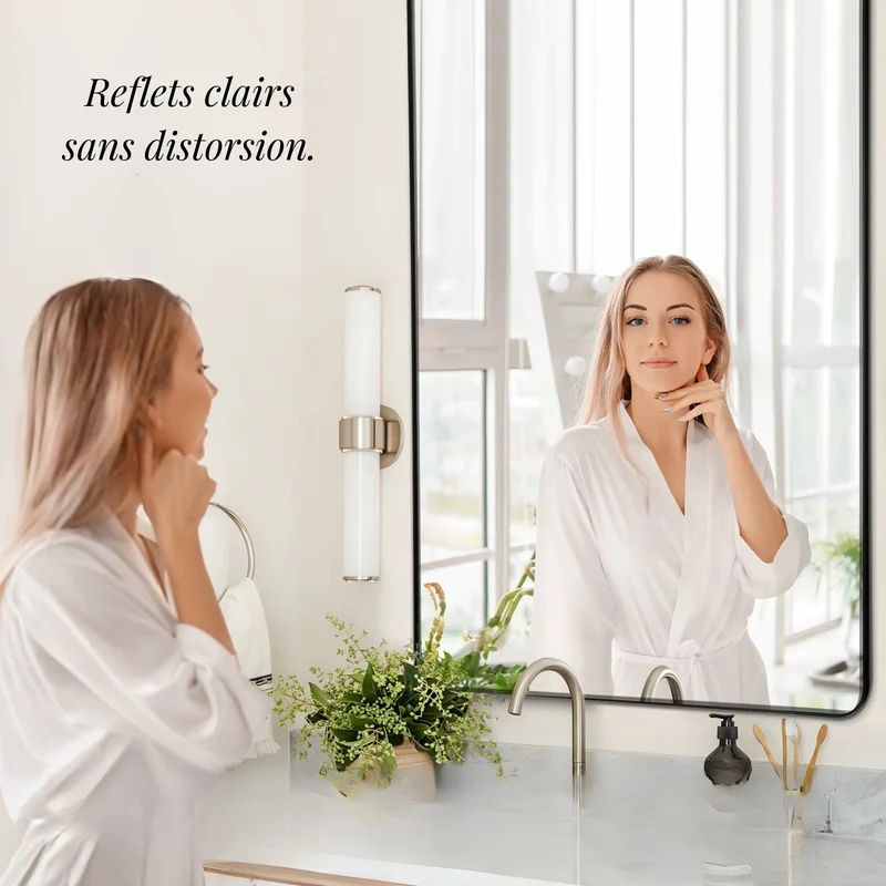Miroir 140x76 : Cadre Aluminium Brossé, Verre Trempé