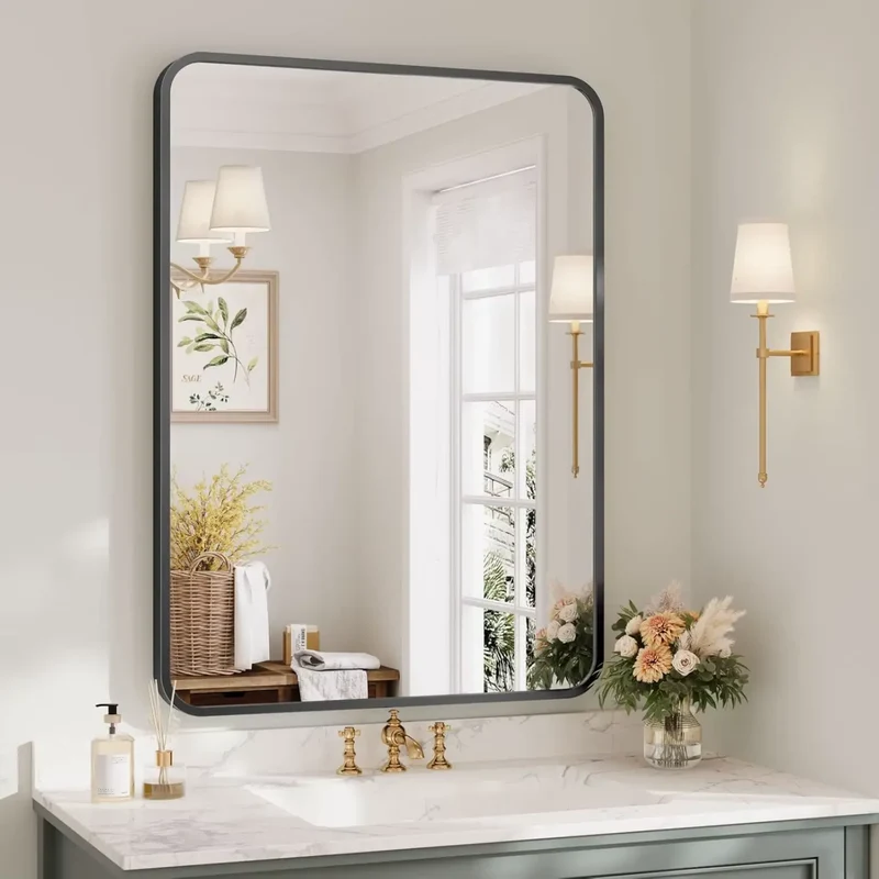 Miroir Salle de Bain Rectangulaire Noir 60x90 à Angles Arrondis
