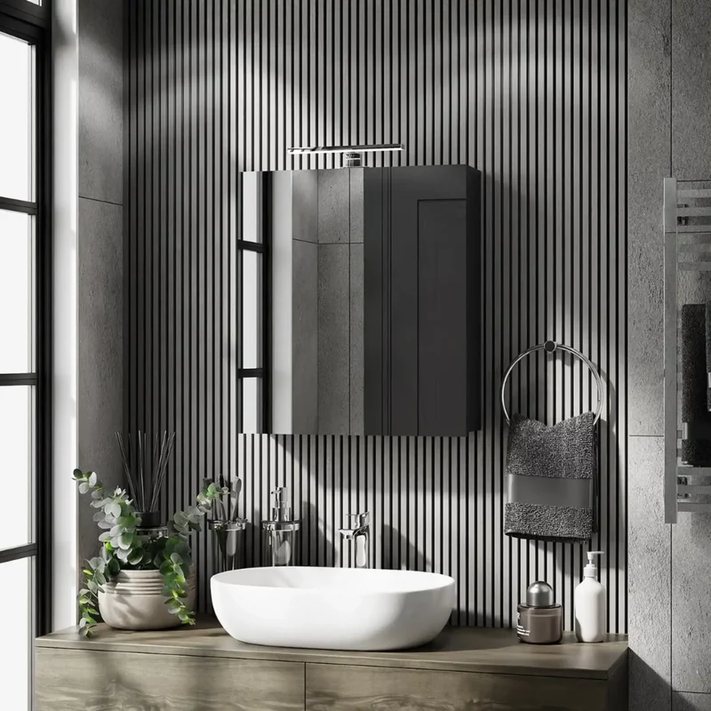 Meuble Miroir Salle de Bain 60 cm avec Applique LED