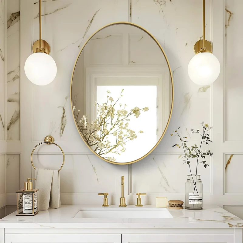 Miroir Décoratif Ovale : 55x76, Cadre Métal Doré