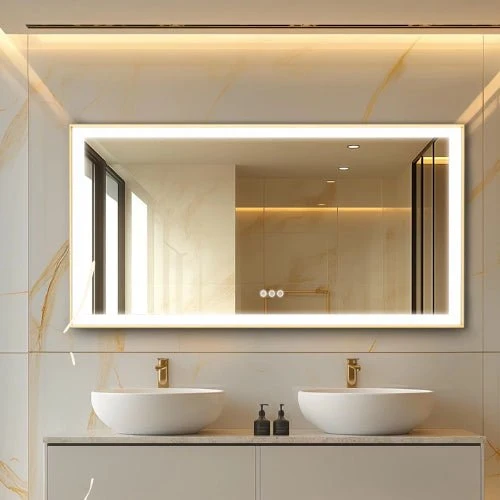 Grand Miroir Doré : 160x80 LED, Désembuage Chauffant