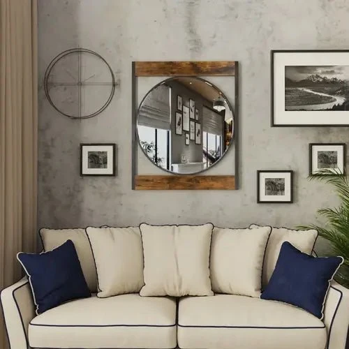Miroir Industriel Vintage en Métal et Bois