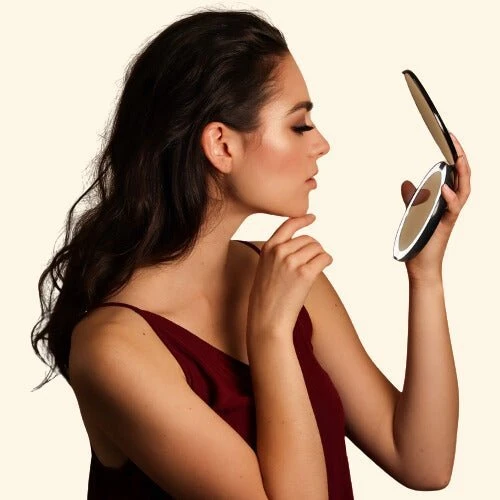 Miroir de Poche LED Rechargeable 1x et 10x – Éclairage Réglable et Compact