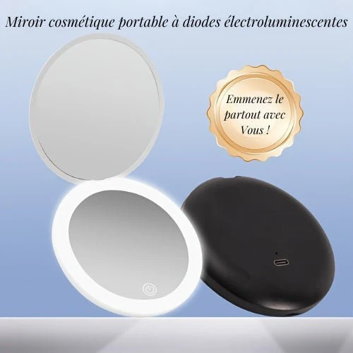 Miroir de Poche LED Noir - Compact et Élégant pour Retouches Parfaites