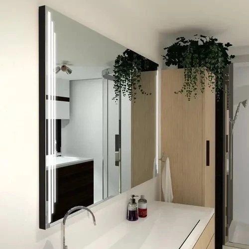 Miroir Anti-Buée 120x60 : Cadre Noir et Double Tactile