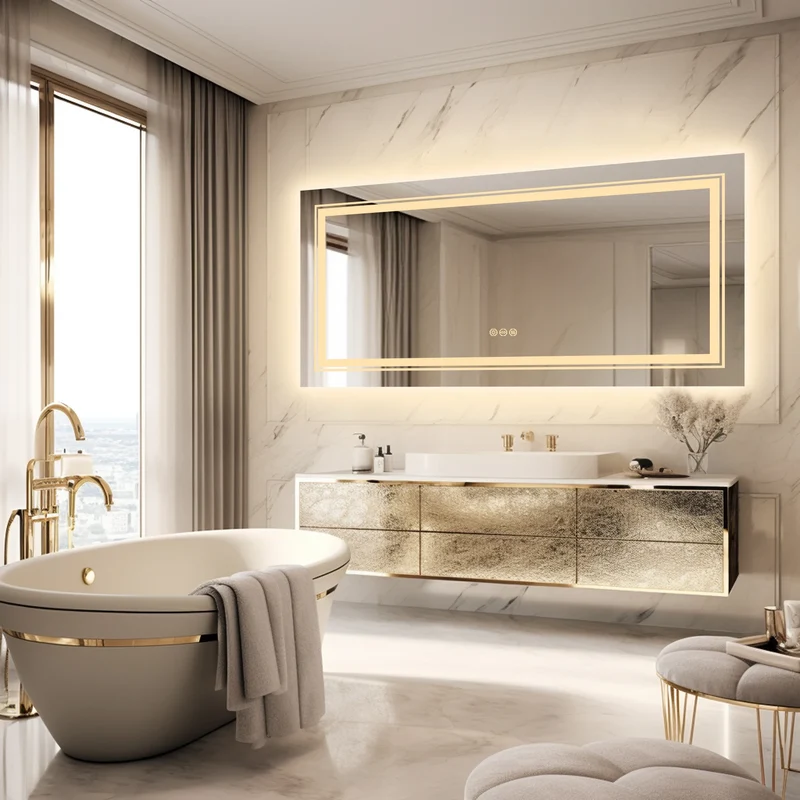 Miroir Salle de Bain 140 cm : LED Double, Antibuée, IP44