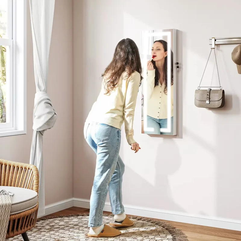 Armoire à Bijoux avec Miroir LED et Rangement Sécurisé – Design Pratique 2 en 1