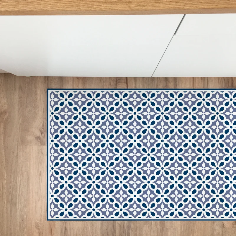 Tapis en vinyle 48 x 184 cm, motif mosaïque bleu marine
