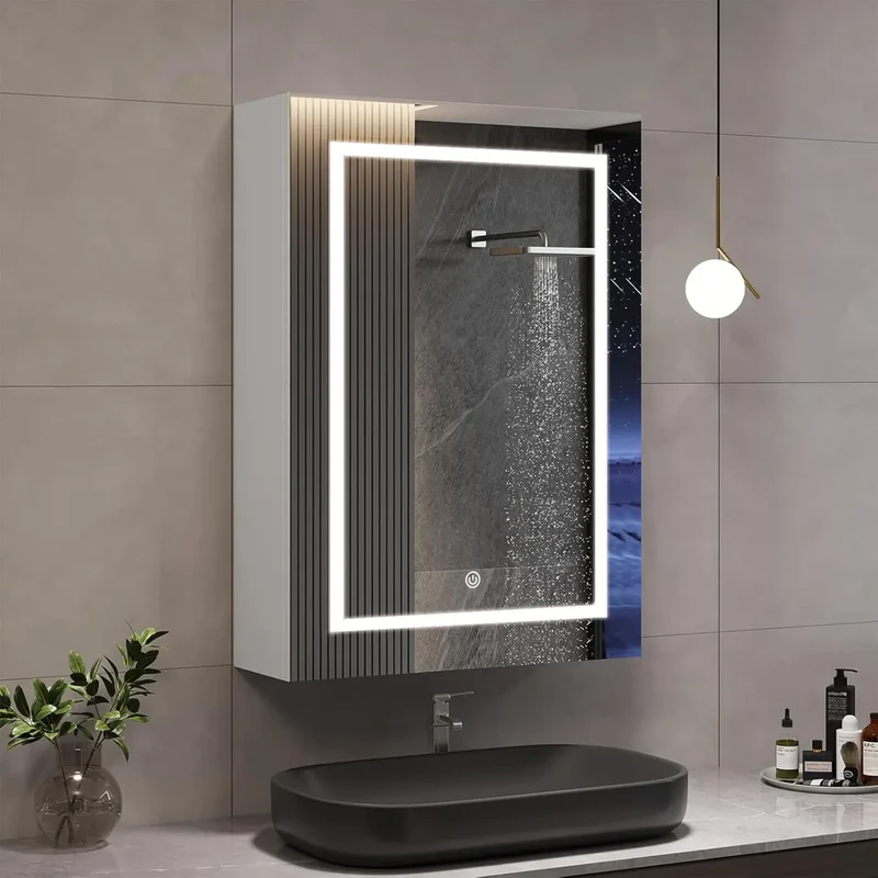Armoire de Toilette 50 cm de Large avec Miroir LED Dimmable