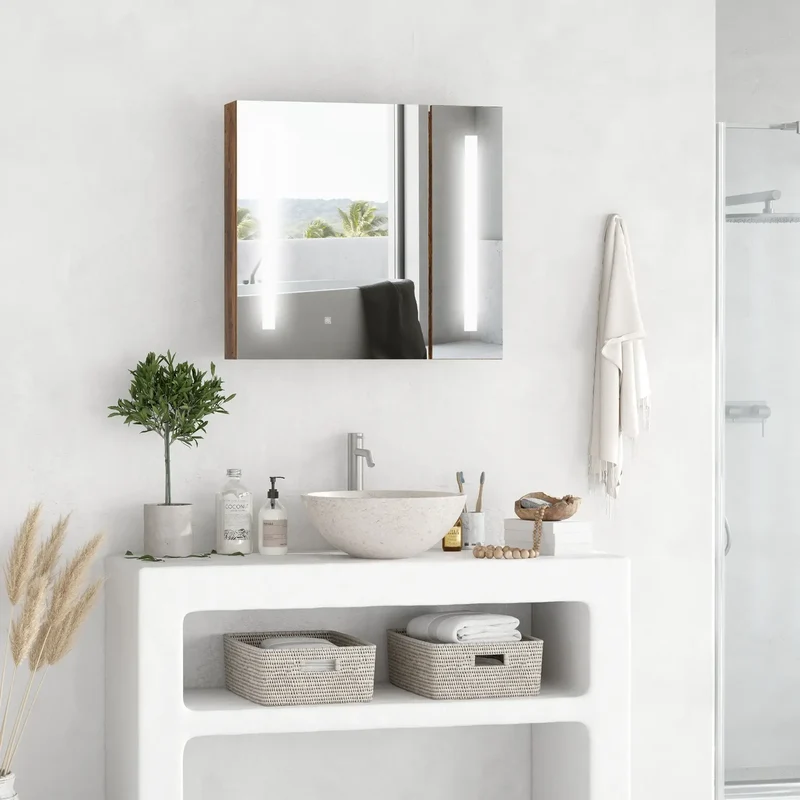 Armoire de Toilette 70 cm Décor Bois avec LED et USB