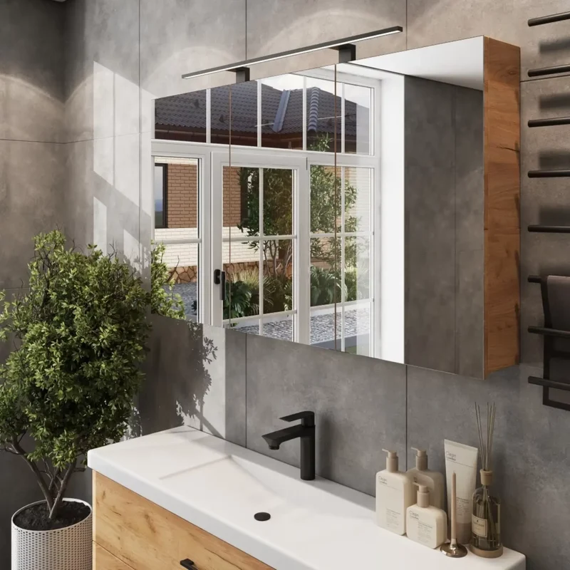 Armoire de Toilette 120 cm Chêne avec LED et Prise