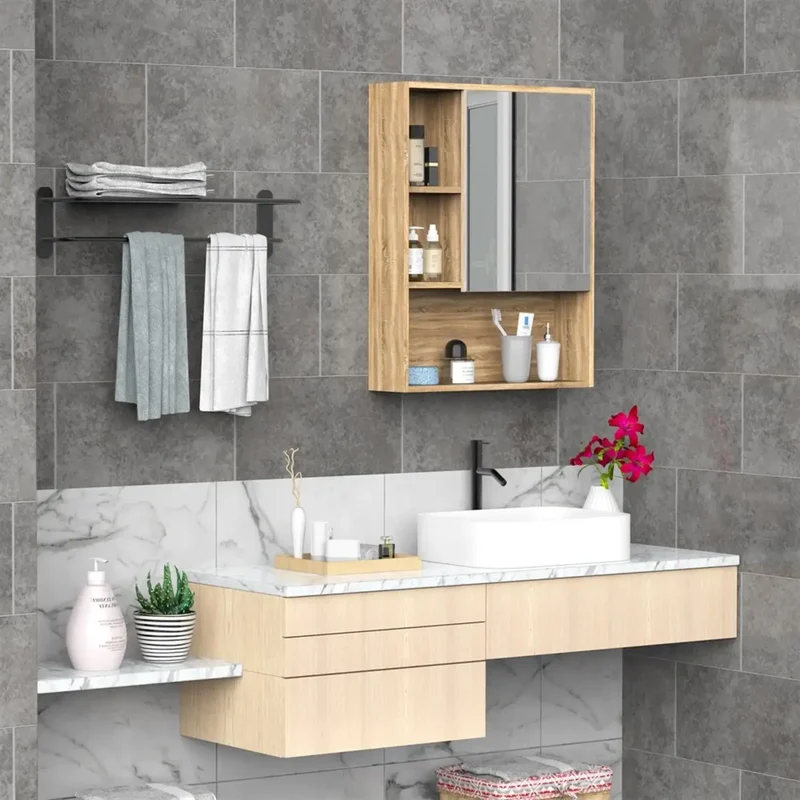 Armoire de Toilette 60 cm avec Porte Miroir Coulissante