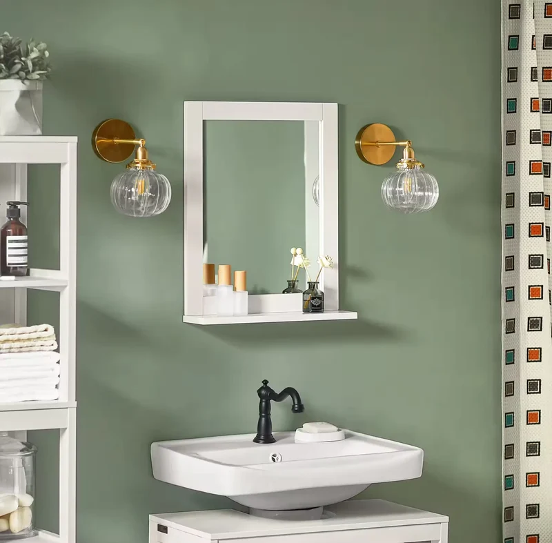 Miroir Mural Blanc avec Tablette - Cadre Bois 40x50 cm