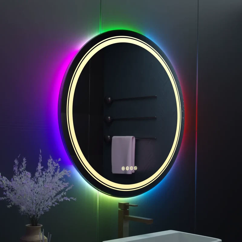 Miroir LED 60 cm : Rond, RGB Multicolore, Anti-Buée