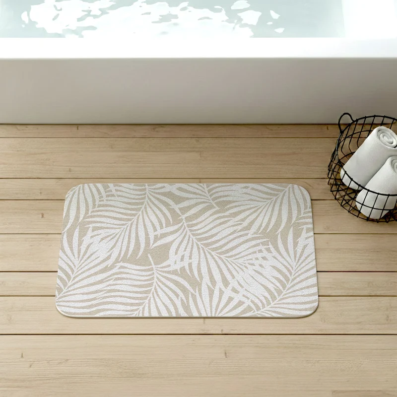 Tapis de bain antidérapant à motif de feuilles tropicales - Plusieurs couleurs et tailles disponibles