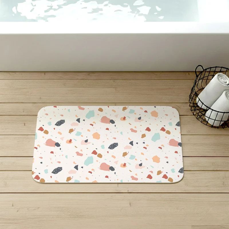 Tapis de bain antidérapant rose terrazzo - Plusieurs tailles disponibles