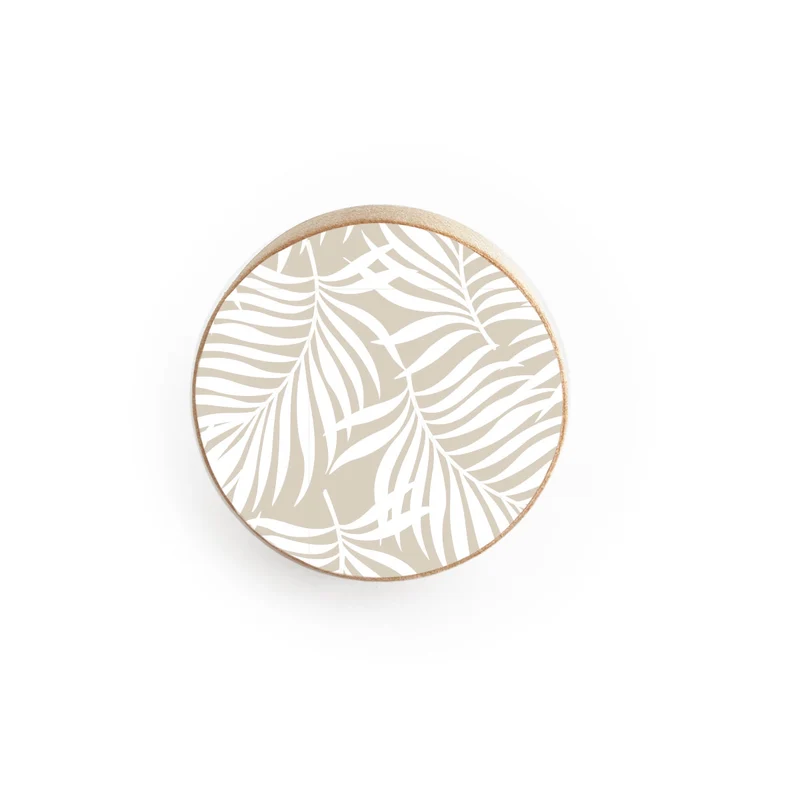 Poignée de porte en bois avec motif de feuilles tropicales en relief - Plusieurs couleurs disponibles
