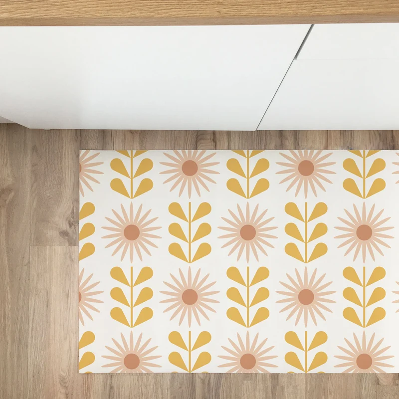 Tapis de couloir en vinyle à motif floral délavé - Plus de tailles disponibles