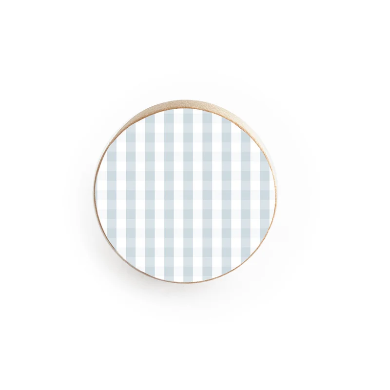 Bouton de porte en bois avec motif vichy en relief - Plusieurs couleurs disponibles