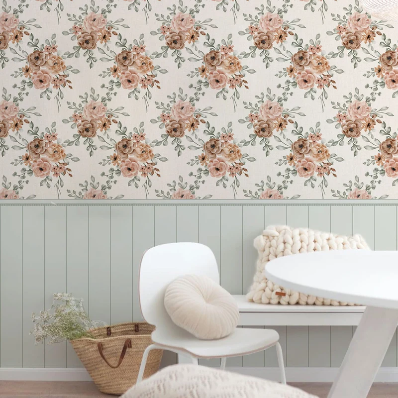 Papier peint Dusty Bloom Boiserie - Plusieurs tailles disponibles