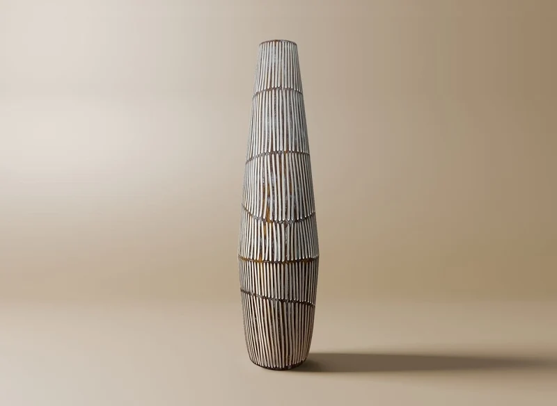 Vase XL en polyrésine bois et blanc H69 cm MAYA