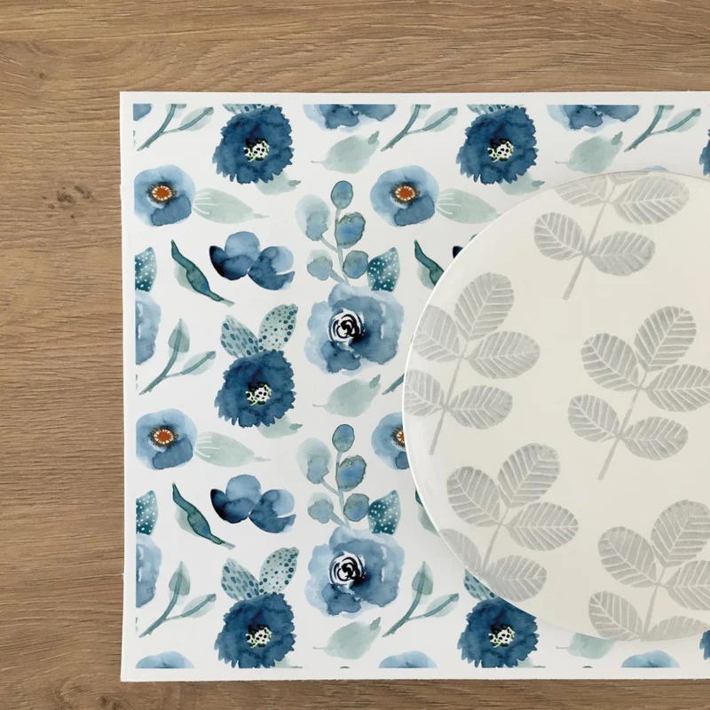 Set de table fleurs aquarelle bleu