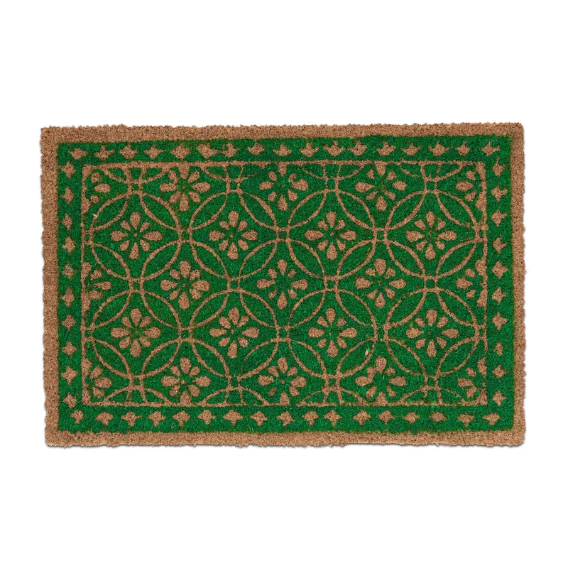 Tapis de porte rectangulaire antidérapant intérieur extérieur motif floral 75 x 45 cm en coco beige 13_0015605