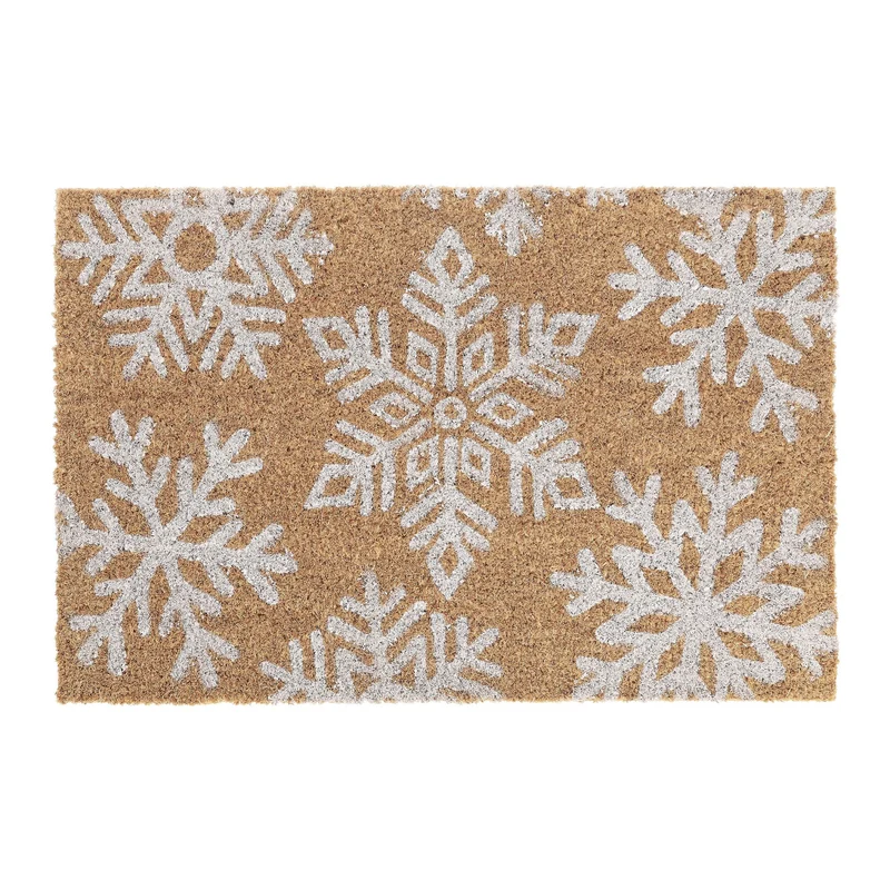 Paillasson d'entrée antidérapant motifs flocons de neige 75 x 45 cm en fibres de coco marron 13_0011933