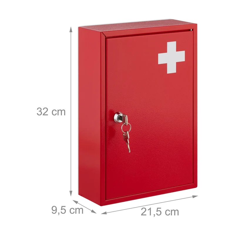 Armoire à pharmacie murale verrouillable 2 niveaux rangement sécurisé design moderne en métal rouge 13_0013786