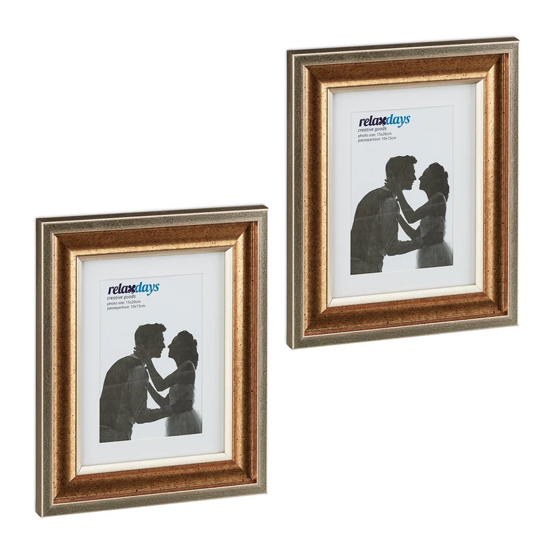 Lot de 2 cadres photo portrait paysage design antique épais 26,5 x 21,5 x 2 cm en plastique noir 13_0013204