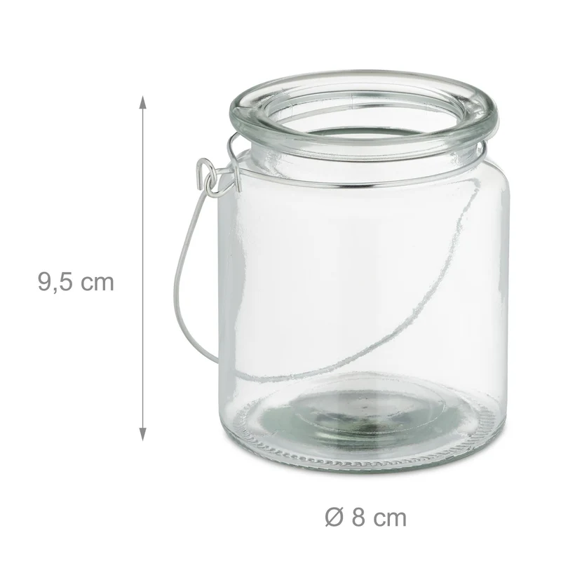 Lot de 12 photophores décoratifs transparents ambiance chaleureuse 10 x 10 x 12 cm en verre clair 13_0013524