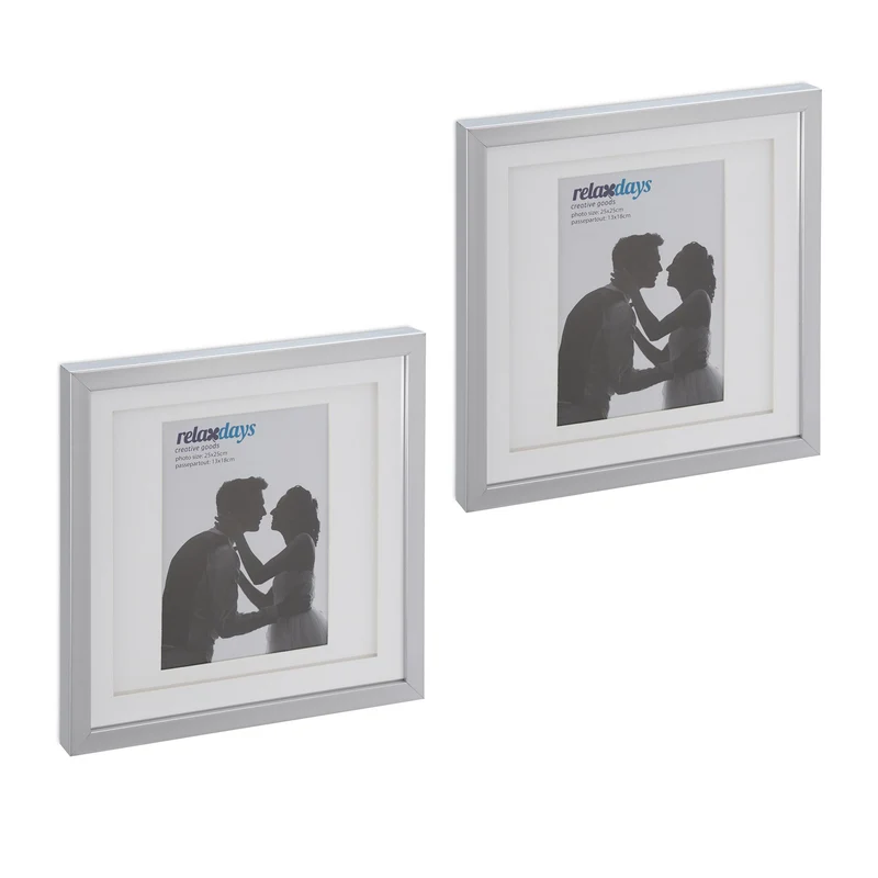 Lot de 2 cadres photo carrés design moderne 27 x 27 x 2,5 cm en plastique noir 13_0013212