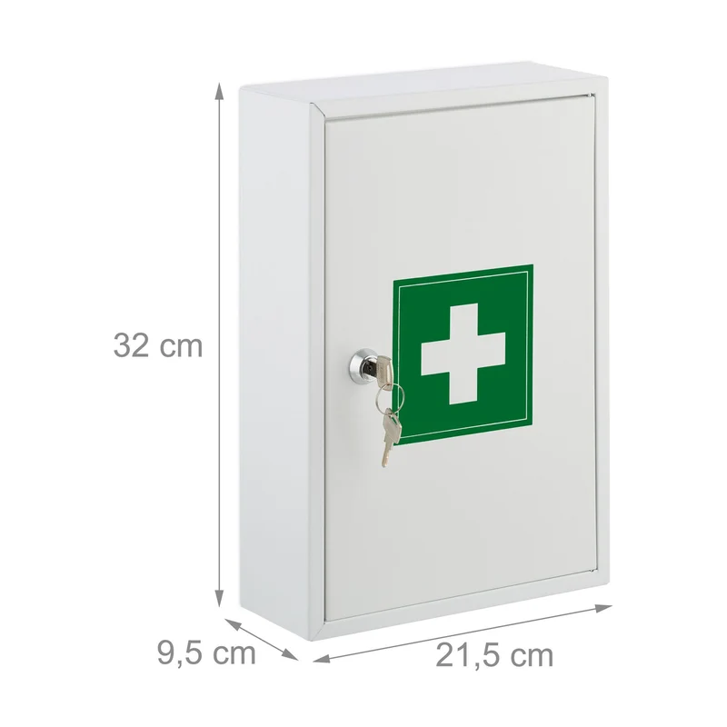 Armoire à pharmacie murale verrouillable 60 x 40 x 15 cm rangement sécurisé style sobre en métal blanc 13_0013785