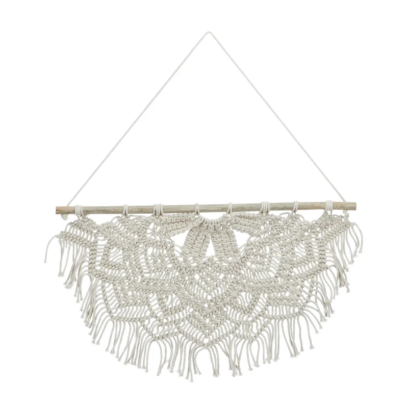 Tapisserie murale en macramé style boho dimension 80 x 120 cm pour ambiance cosy en coton crème 13_0011670