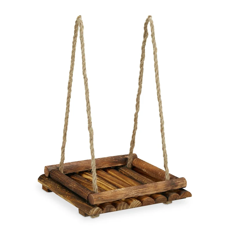 Mangeoire à oiseaux design décoratif suspendue ou posée jardin 30 x 25 x 25 cm en bois de sapin marron 13_0010720