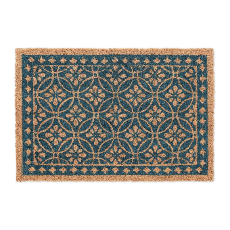 Paillasson décoratif en coco antidérapant intérieur extérieur motif floral 70 x 40 cm en coco marron 13_0011388