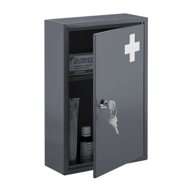Armoire à pharmacie murale verrouillable 60 x 40 x 15 cm rangement sécurisé moderne en métal gris 13_0013787