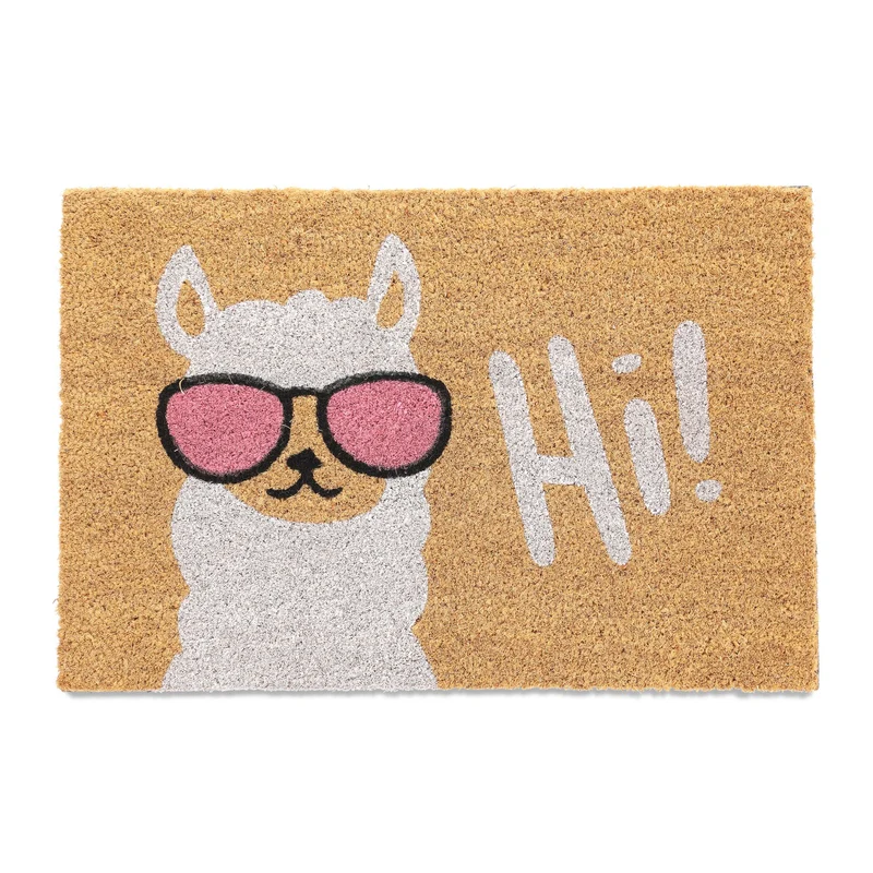 Tapis moderne intérieur extérieur motif lama 75 x 45 cm antidérapant et résistant en fibres de coco beige 13_0013547