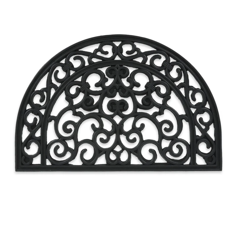 Paillasson demi-rond antidérapant intérieur extérieur en caoutchouc noir finition élégante 75 x 45 x 1 cm 13_0010687