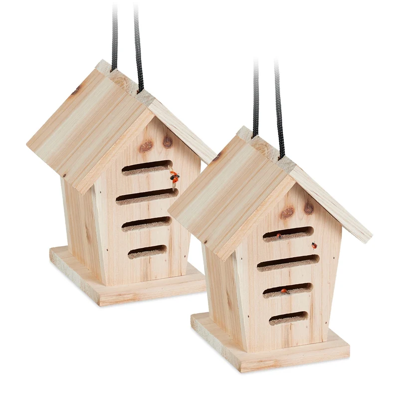 Lot de 2 hôtels à insectes suspendus pour le jardin observatoire 27 x 15 x 15 cm en bois de sapin naturel 13_0015266