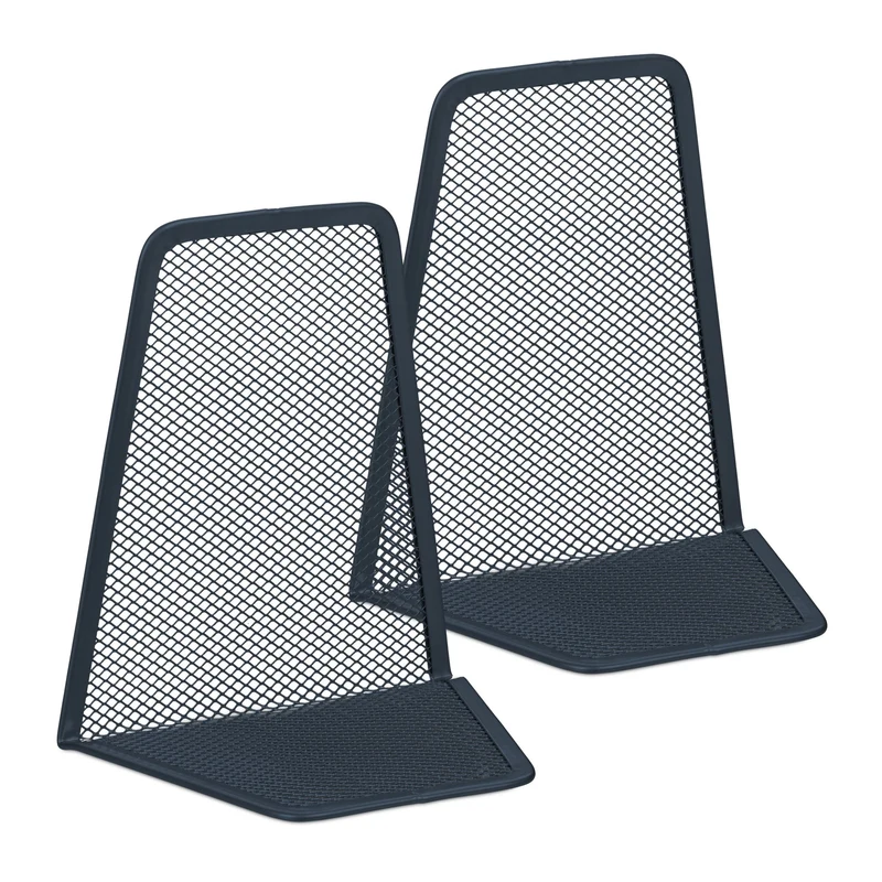 Lot de 2 serre-livres en métal moderne bibliothèque 20 x 15 x 15 cm en acier anthracite 13_0012727