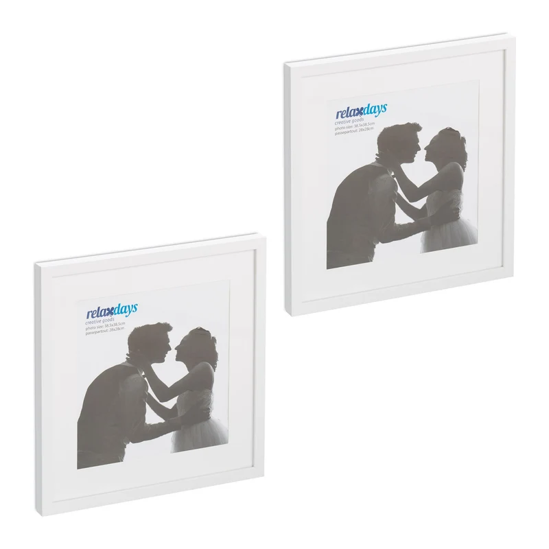 Lot de 2 cadres photo carrés décoratifs 41 x 41 x 2,5 cm à poser ou suspendre en plastique blanc 13_0013223