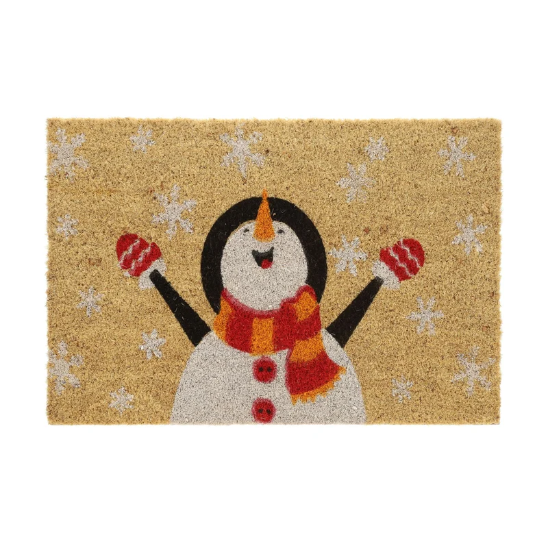 Paillasson décoratif bonhomme de neige antidérapant style moderne intérieur extérieur 75 x 45 cm en fibres de coco beige 13_0011172