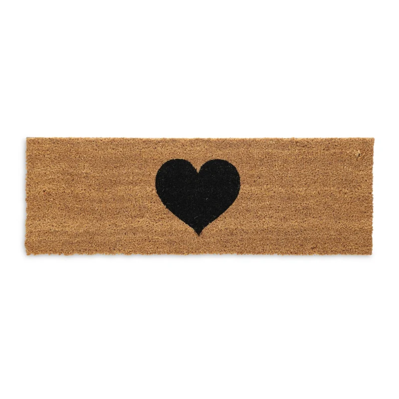 Tapis de porte antidérapant intérieur extérieur motif coeur 80 x 40 x 1 cm en fibres de coco marron 13_0015586